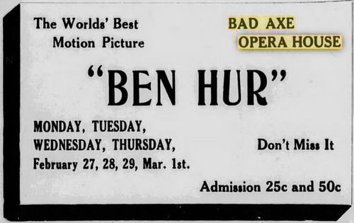 Bad Axe Opera House - 24 Feb 1928 Ad